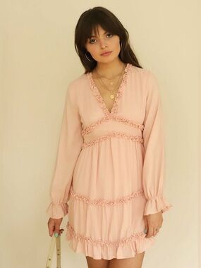 Moodie Long Sleeve Ruffle Mini Dress Open Back Romantic Coquette Cottagecore